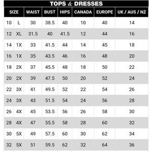 Tops and dress measurements